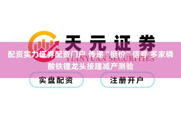 配资实力证券配资门户 传递“挺价”信号 多家磷酸铁锂龙头接踵减产测验